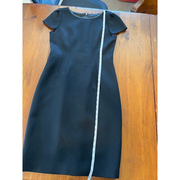 Elie Tahari Size 4 Wool Blend Dress Leather Neckline Black Fully Lined SmallFlaw - Picture 7 of 11